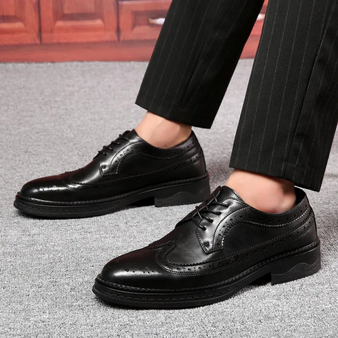 Elegant Men's Formal Dress Brogue Shoes - Slip-On British Gentleman Oxfords for Weddings and Special Occasions